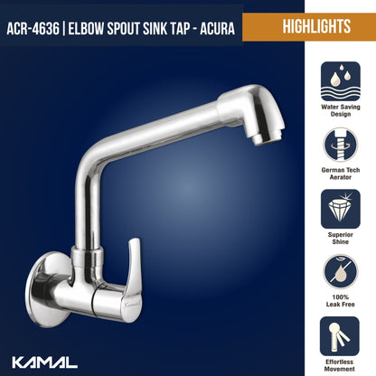 Acura Sink Tap Elbow Spout (Full Brass) - by Kamal - Acura - Kamal Bathware