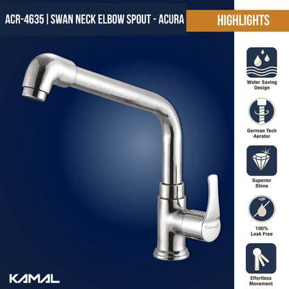 Acura Swan Neck Elbow Spout (Full Brass) - by Kamal - Acura - Kamal Bathware