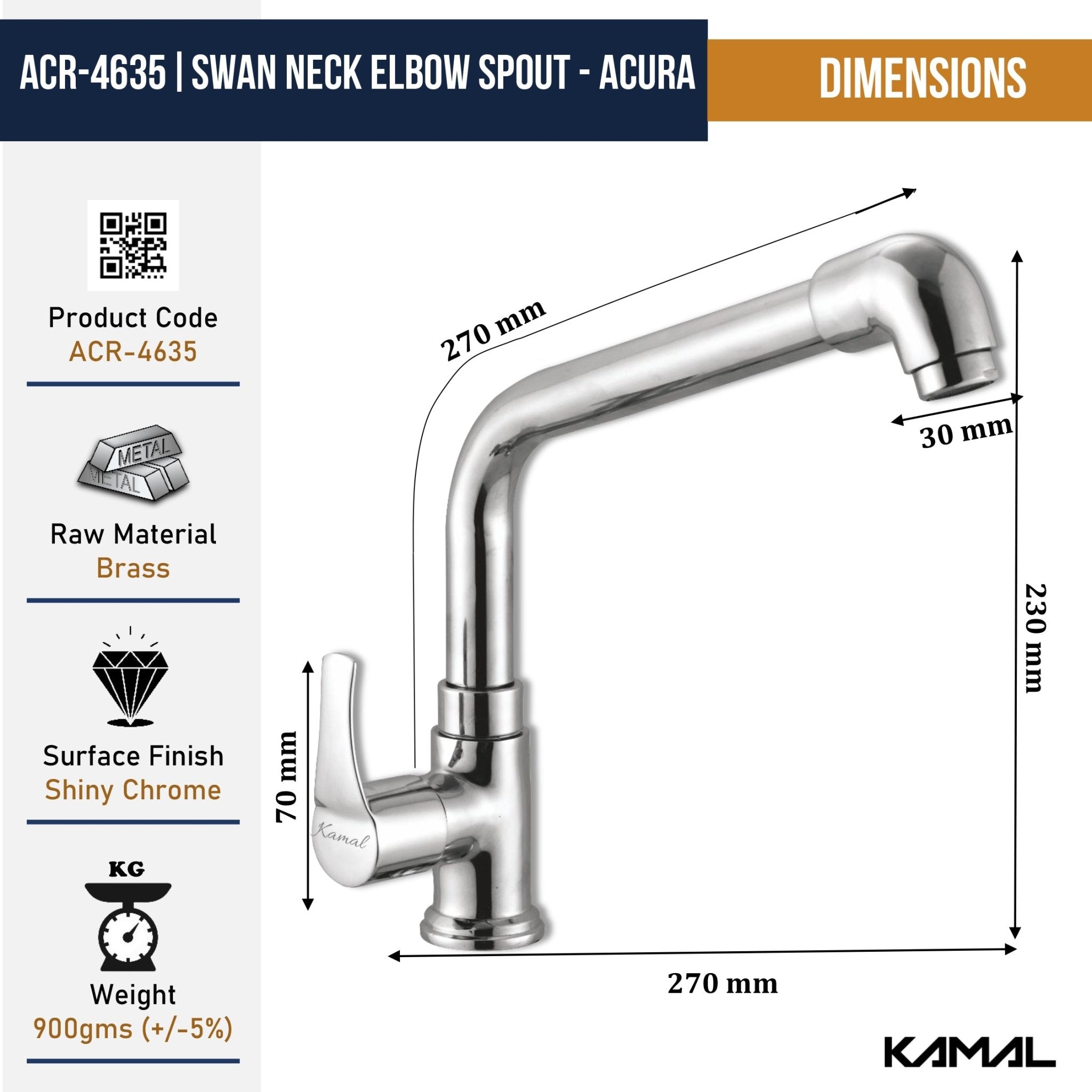 Acura Swan Neck Elbow Spout (Full Brass) - by Kamal - Acura - Kamal Bathware