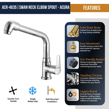 Acura Swan Neck Elbow Spout (Full Brass) - by Kamal - Acura - Kamal Bathware