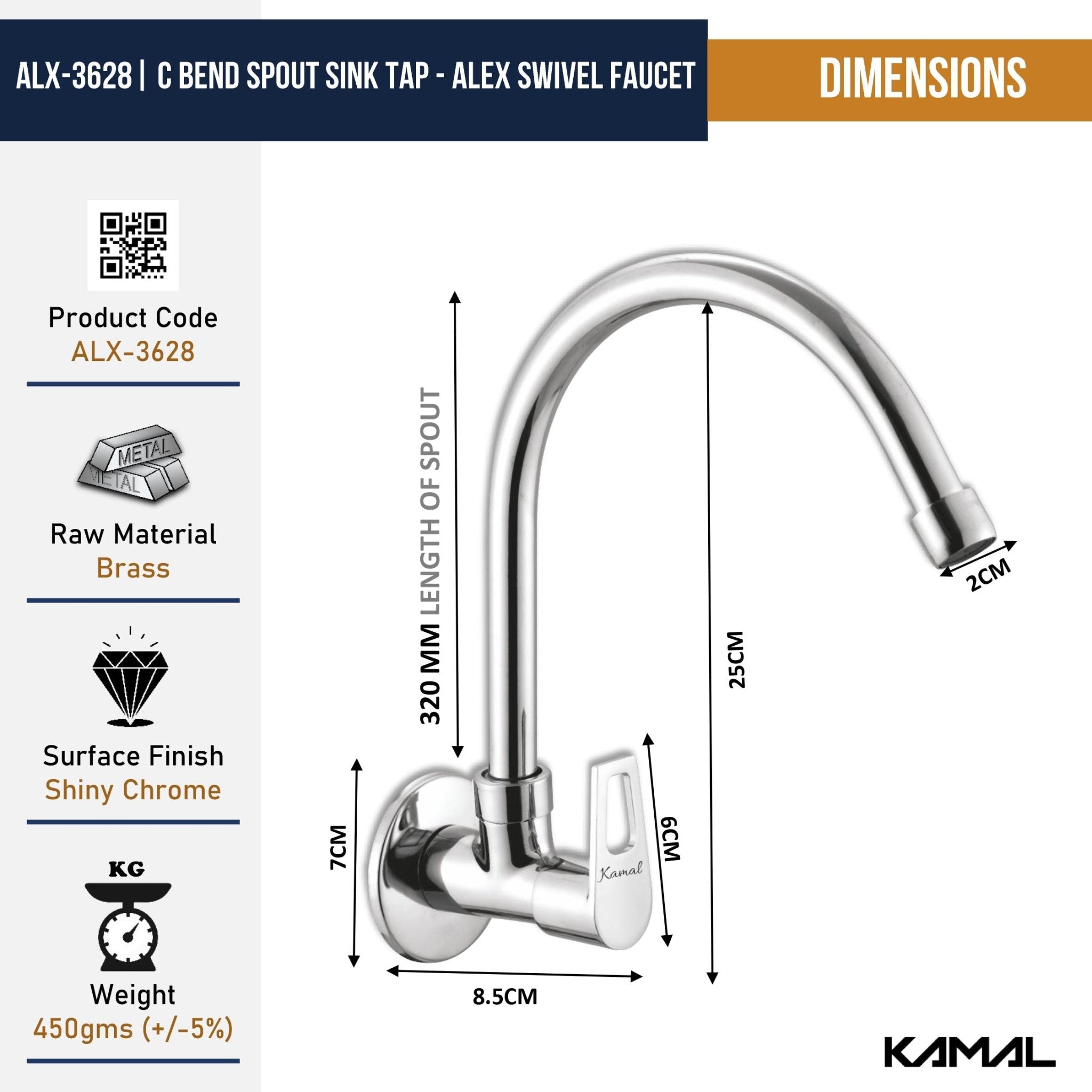 Alex Full Brass 180° Swivel Spout Gooseneck Faucet - by Kamal - Alex - Kamal Bathware