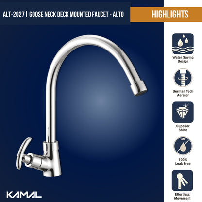 Alto C - Bend Spout Gosseneck Sink Faucet (Full Brass) - by Kamal - Alto - Kamal Bathware