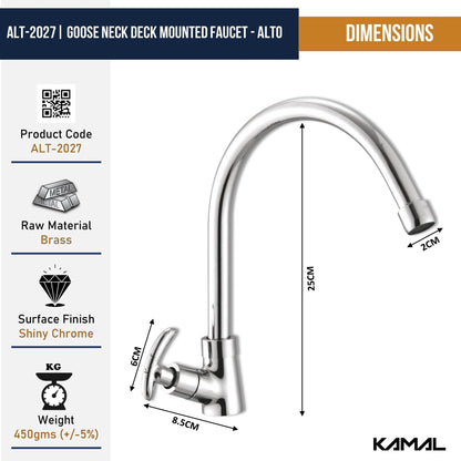 Alto C - Bend Spout Gosseneck Sink Faucet (Full Brass) - by Kamal - Alto - Kamal Bathware