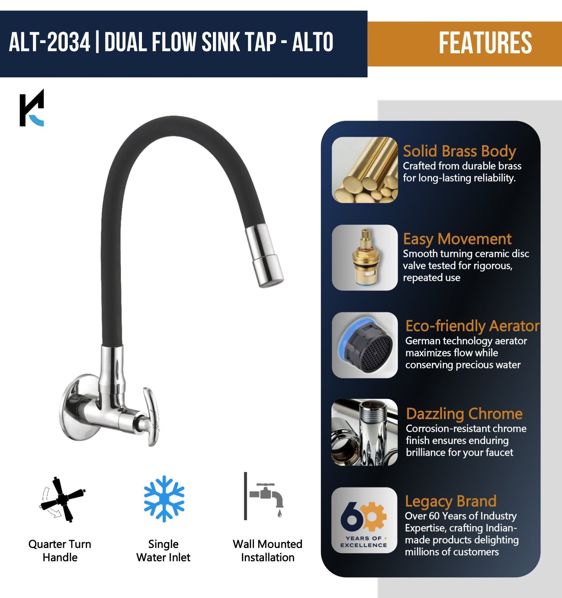 Alto Dual Flow Sink Tap – by Kamal - Alto - Kamal Bathware