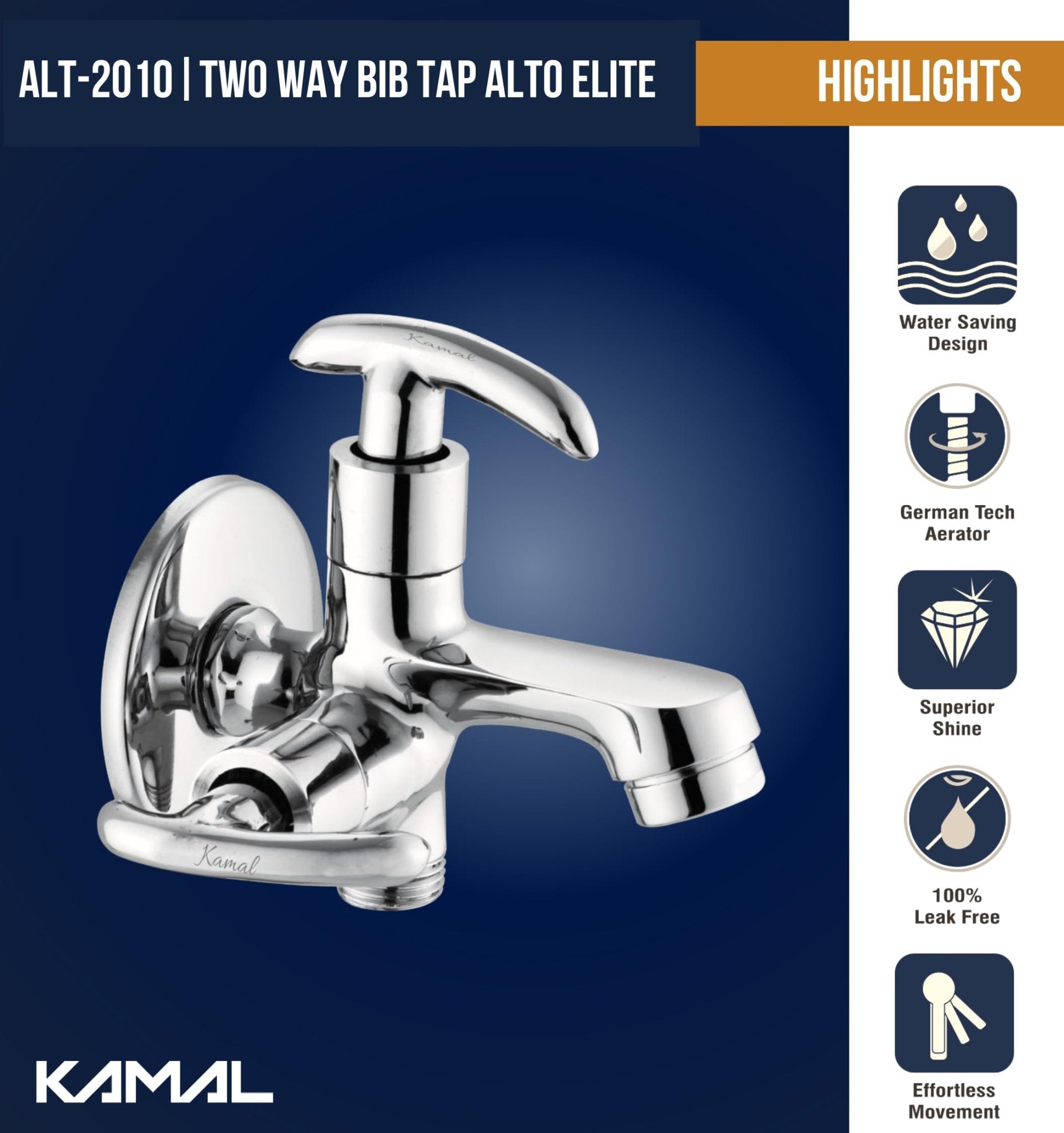 Alto Elite Two Way Bib Tap (Full Brass) - by Kamal - Alto - Kamal Bathware