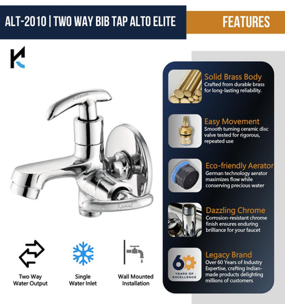 Alto Elite Two Way Bib Tap (Full Brass) - by Kamal - Alto - Kamal Bathware