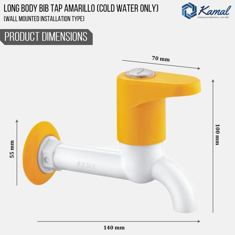 Amarillo Long Body Bib Tap (PTMT Plastic) - by Kamal - Amarillo - Kamal Bathware