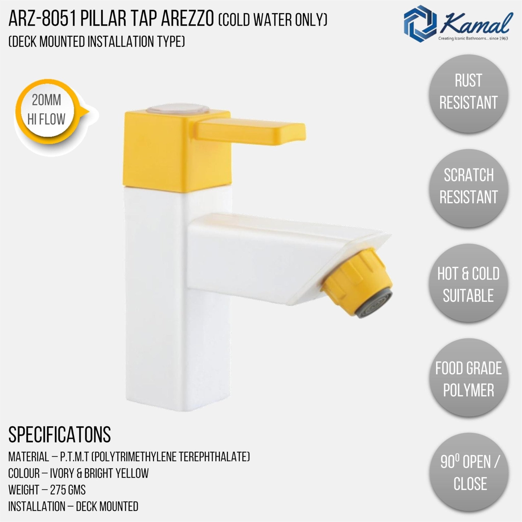 Arezzo Pillar Tap (PTMT Plastic) - by Kamal - Kamal Bathware