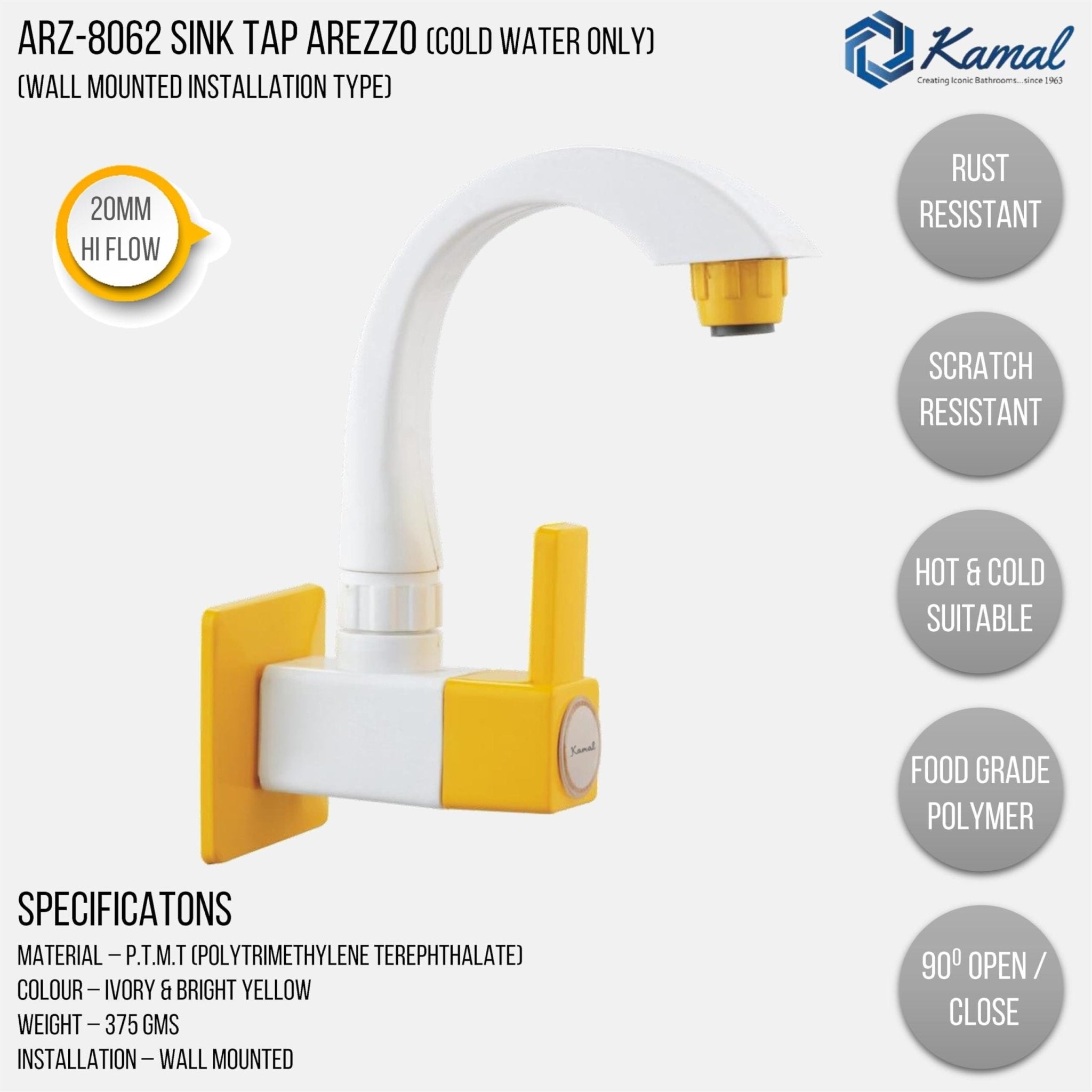 Arezzo Sink Tap (Full Brass) - by Kamal - Kamal Bathware