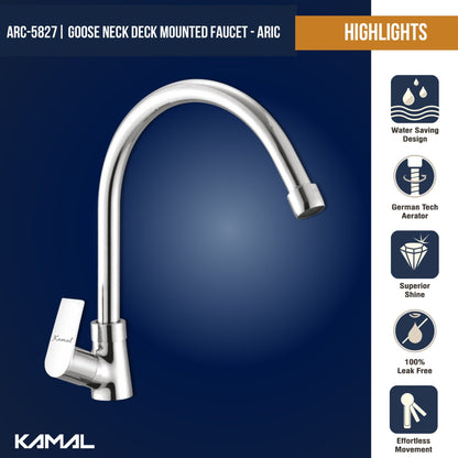 Aric C - Bend Spout Gosseneck Sink Faucet (Full Brass) - by Kamal - Aric - Kamal Bathware
