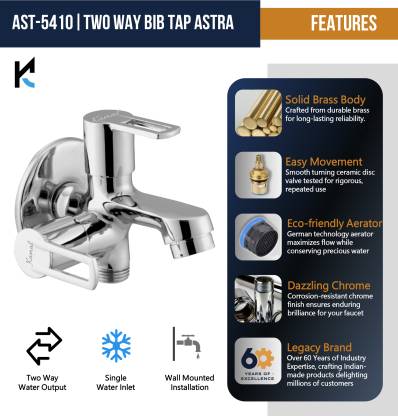 Astra Two in One Bib Cock (Full Brass) - by Kamal - Astra - Kamal Bathware