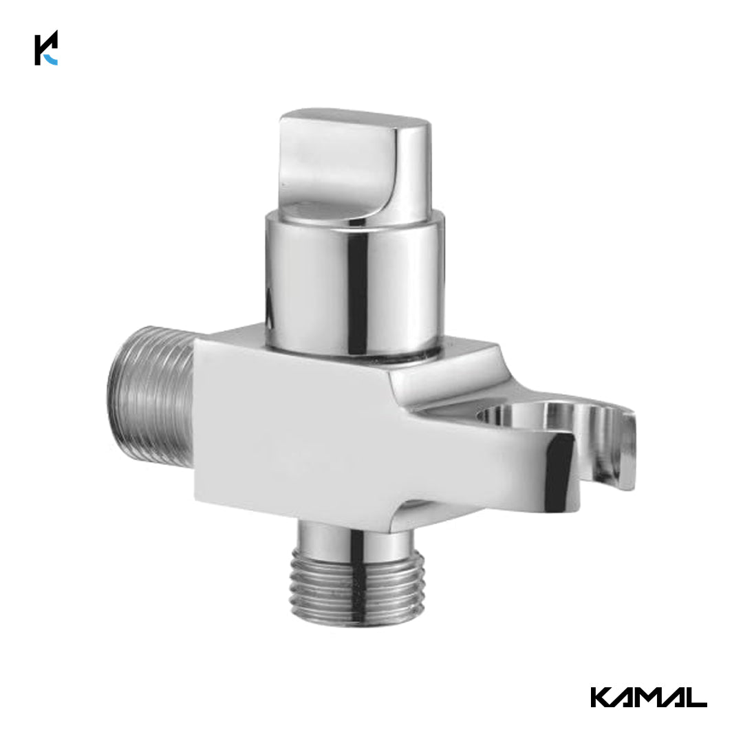 Brass Angle Valve with Hook & Wall Flange - by Kamal - Kamal Bathware
