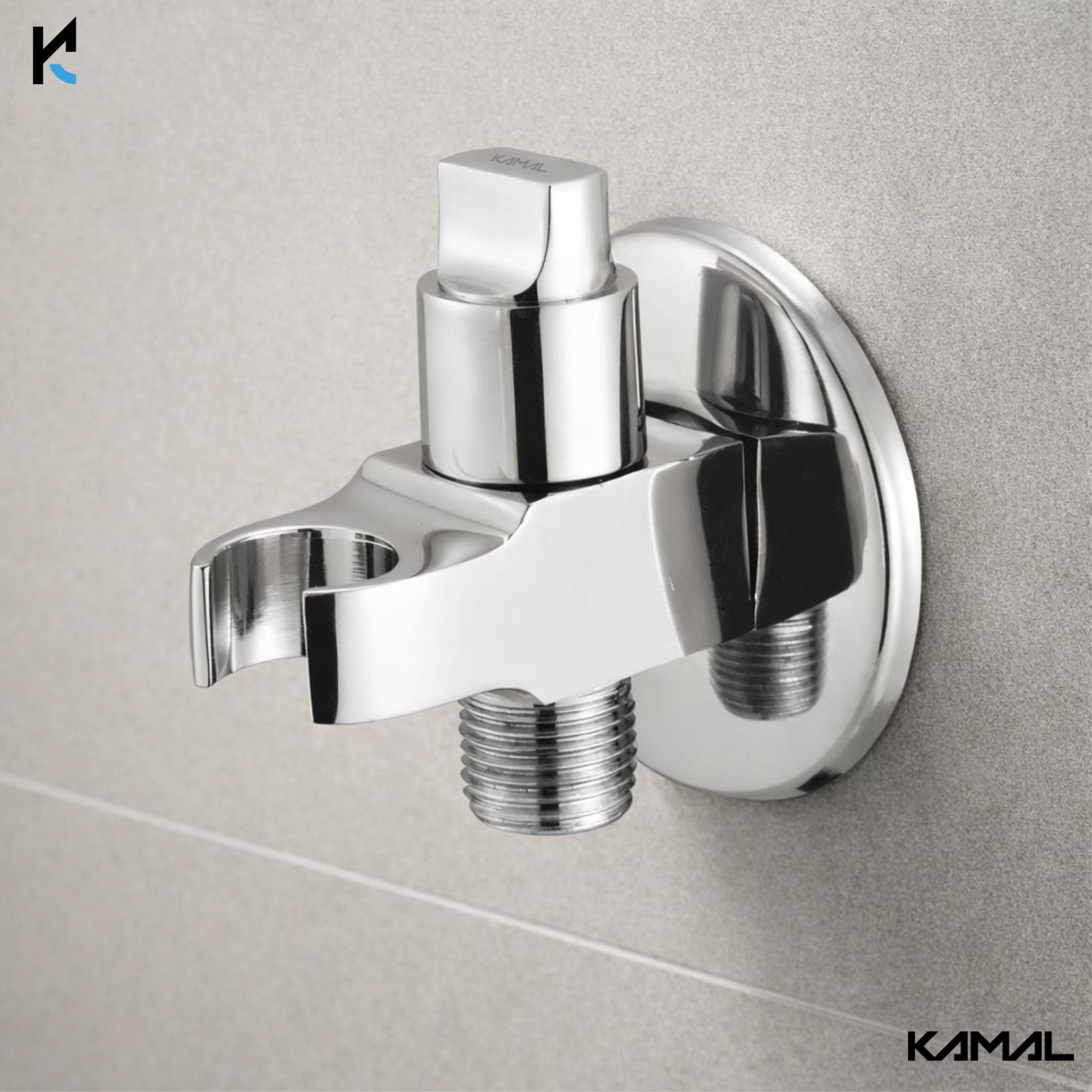 Brass Angle Valve with Hook & Wall Flange - by Kamal - Angle Valve with Hook - Kamal Bathware