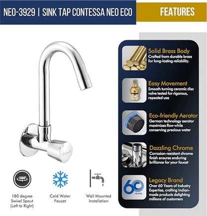 Contessa Neo Eco Sink Tap (Full Brass - by Kamal - Contessa Neo Eco - Kamal Bathware