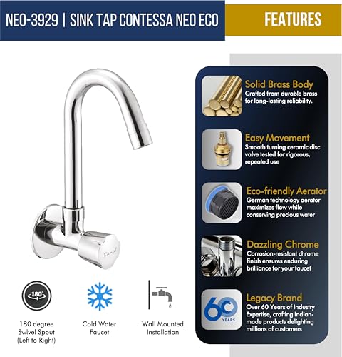 Contessa Neo Eco Sink Tap (Full Brass - by Kamal - Contessa Neo Eco - Kamal Bathware