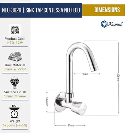 Contessa Neo Eco Sink Tap (Full Brass - by Kamal - Contessa Neo Eco - Kamal Bathware