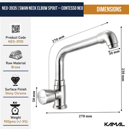 Contessa Neo Swan Neck Elbow Spout (Full Brass) - by Kamal - Contessa Neo - Kamal Bathware