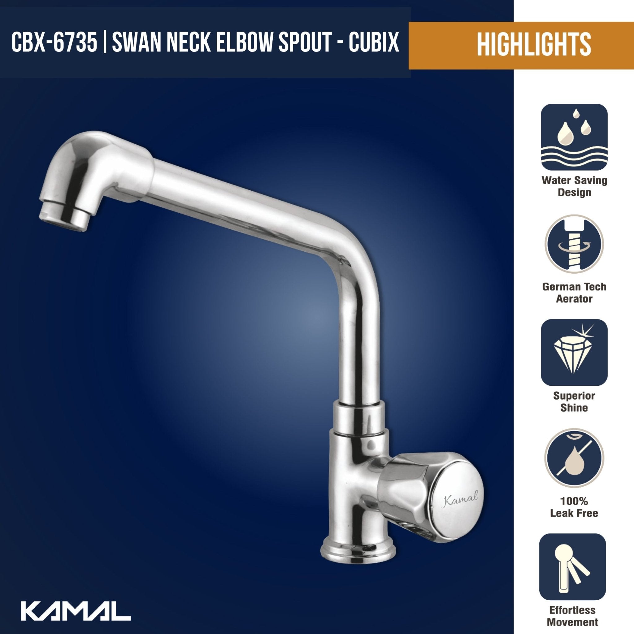 Contessa Neo Swan Neck Elbow Spout (Full Brass) - by Kamal - Contessa Neo - Kamal Bathware