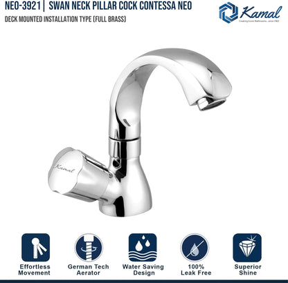 Contessa Neo Swan Neck Pillar Tap - by Kamal - Contessa Neo - Kamal Bathware