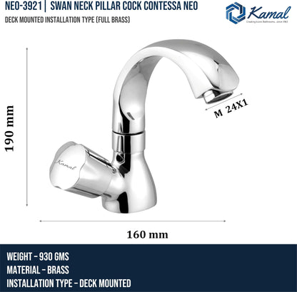 Contessa Neo Swan Neck Pillar Tap - by Kamal - Contessa Neo - Kamal Bathware