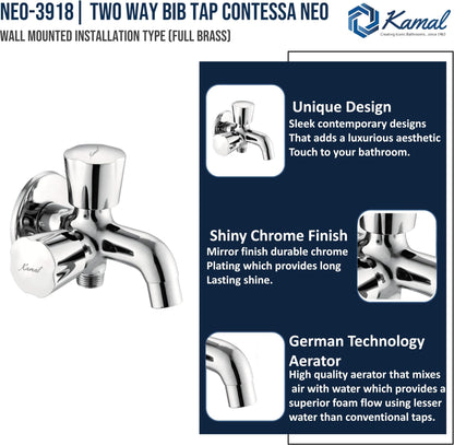 Contessa Neo Two Way Bib Tap (Full Brass) - by kamal - Contessa Neo - Kamal Bathware