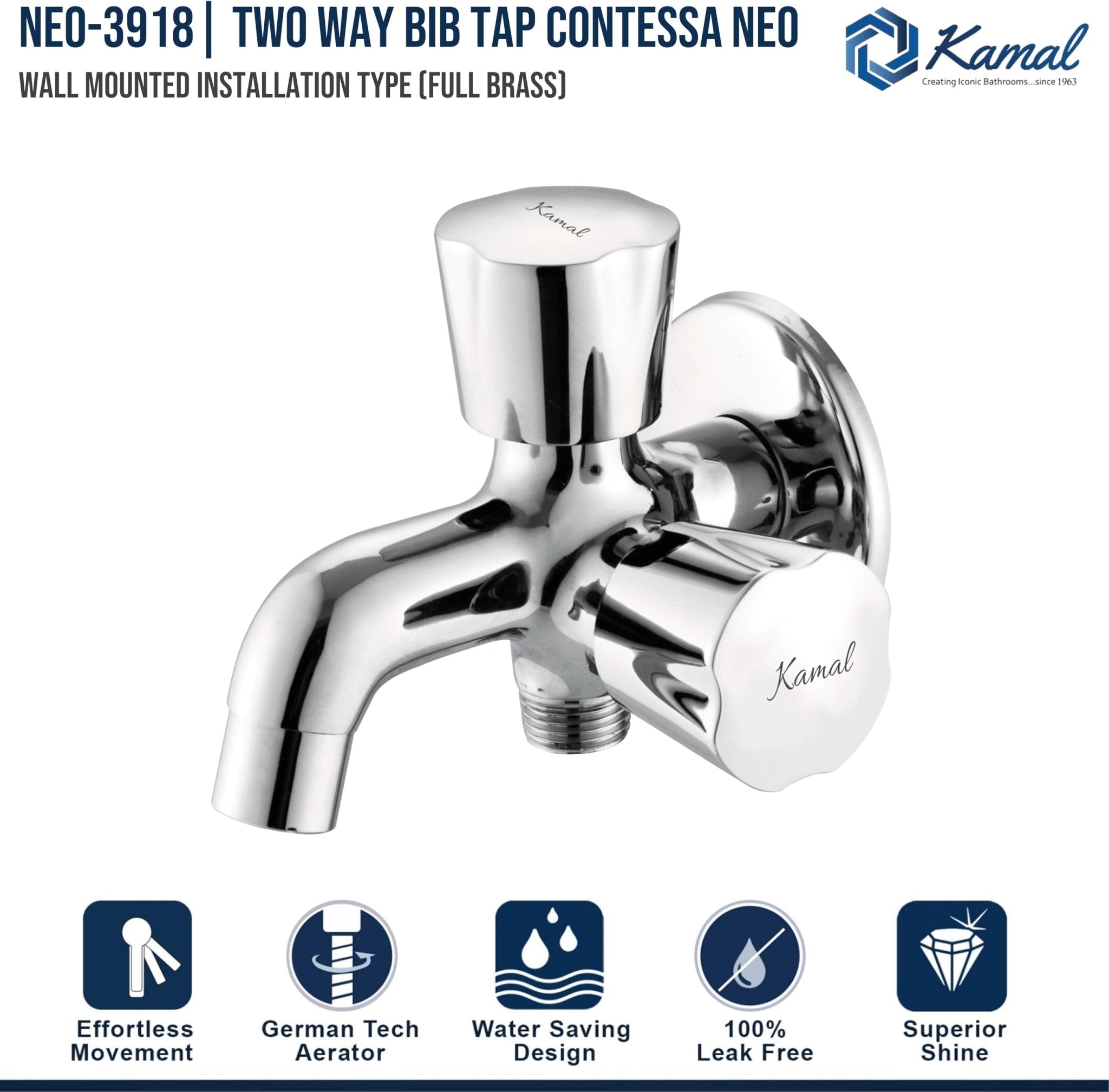 Contessa Neo Two Way Bib Tap (Full Brass) - by kamal - Contessa Neo - Kamal Bathware