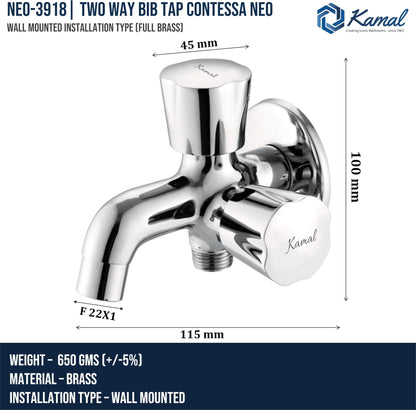 Contessa Neo Two Way Bib Tap (Full Brass) - by kamal - Contessa Neo - Kamal Bathware