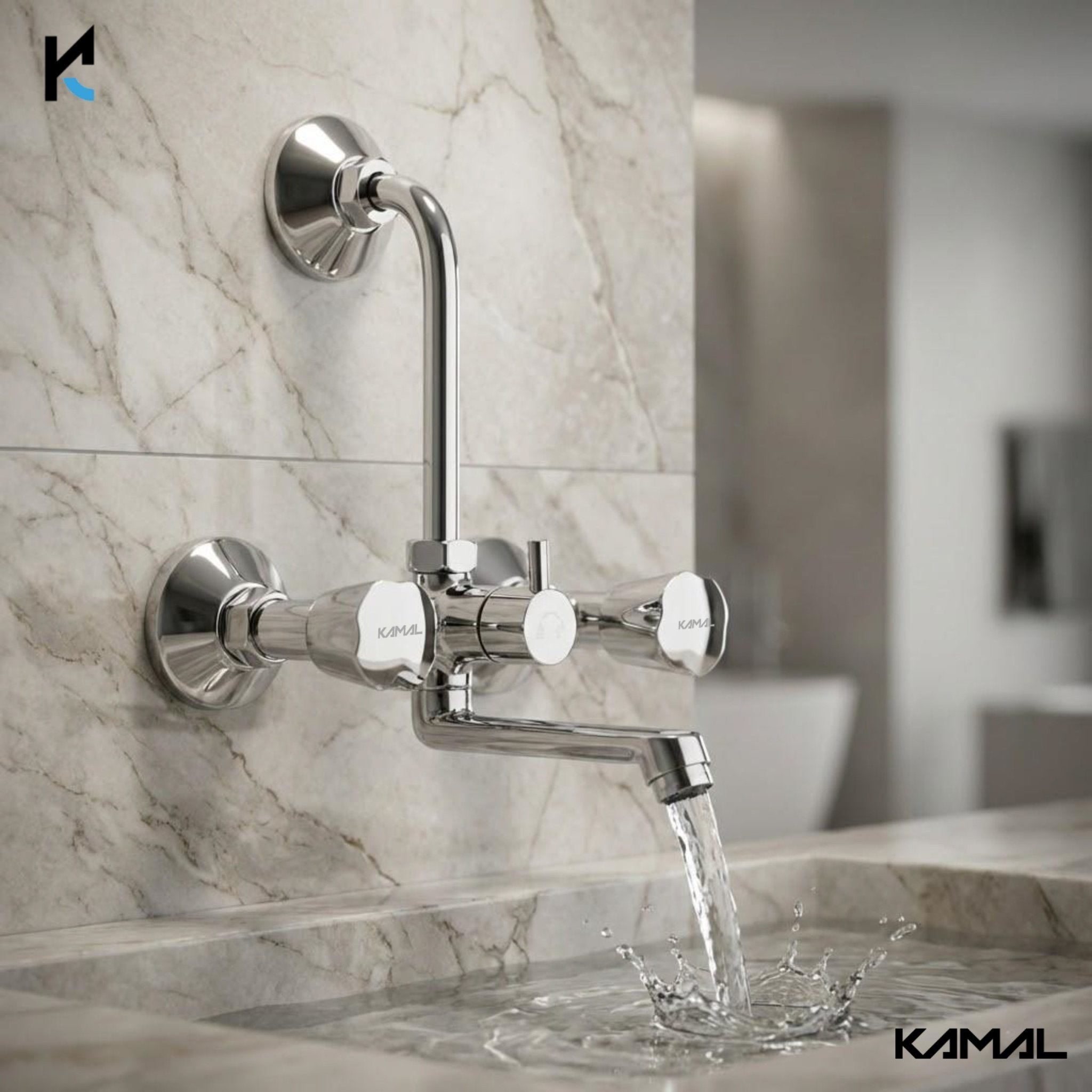Contessa Neo Wall Mixer with L Bend Pipe (Full Brass) - by Kamal - Contessa Neo Eco - Kamal Bathware