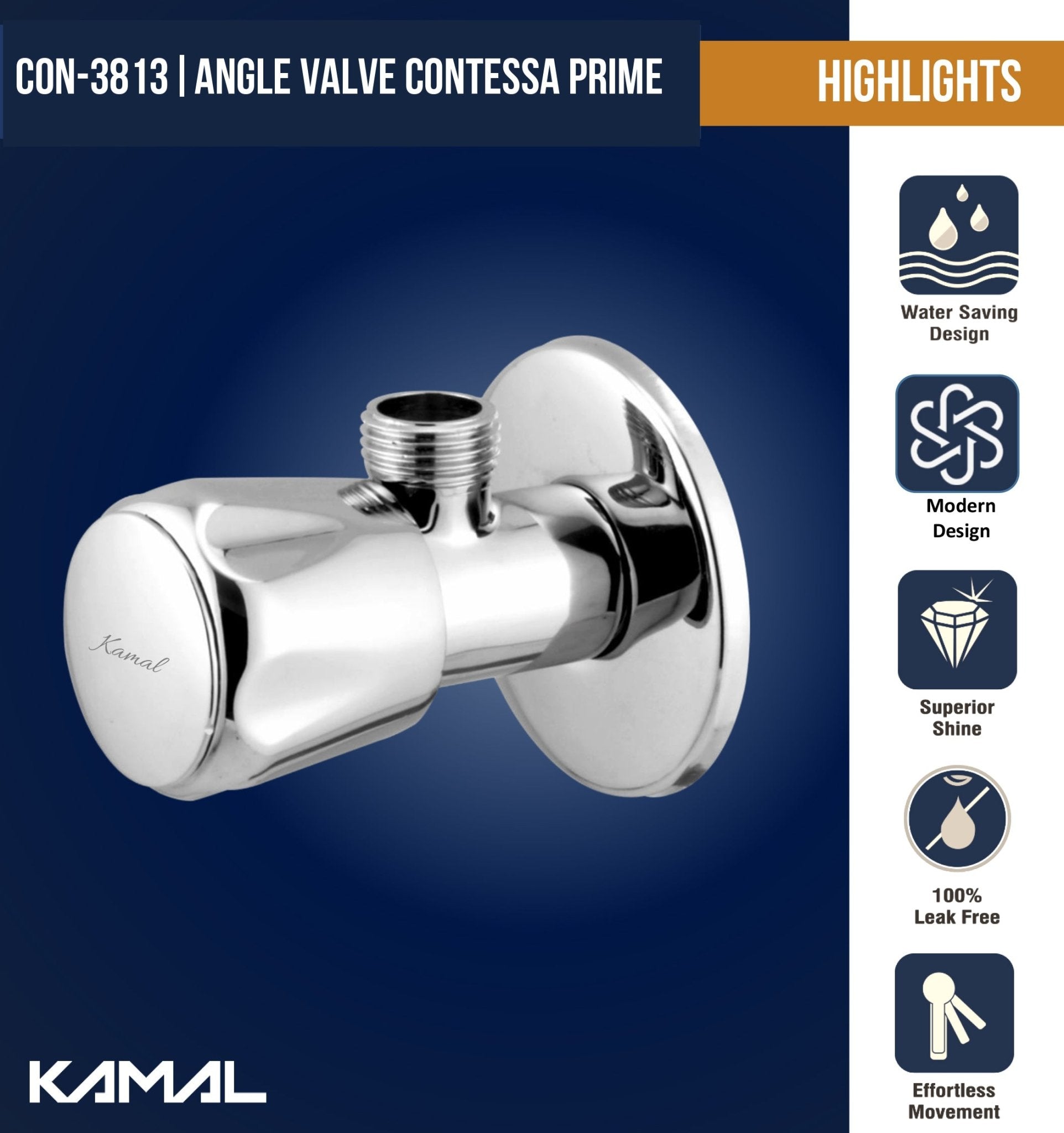 Contessa Prime Angle Valve (Full Brass) - by Kamal - Kamal Bathware