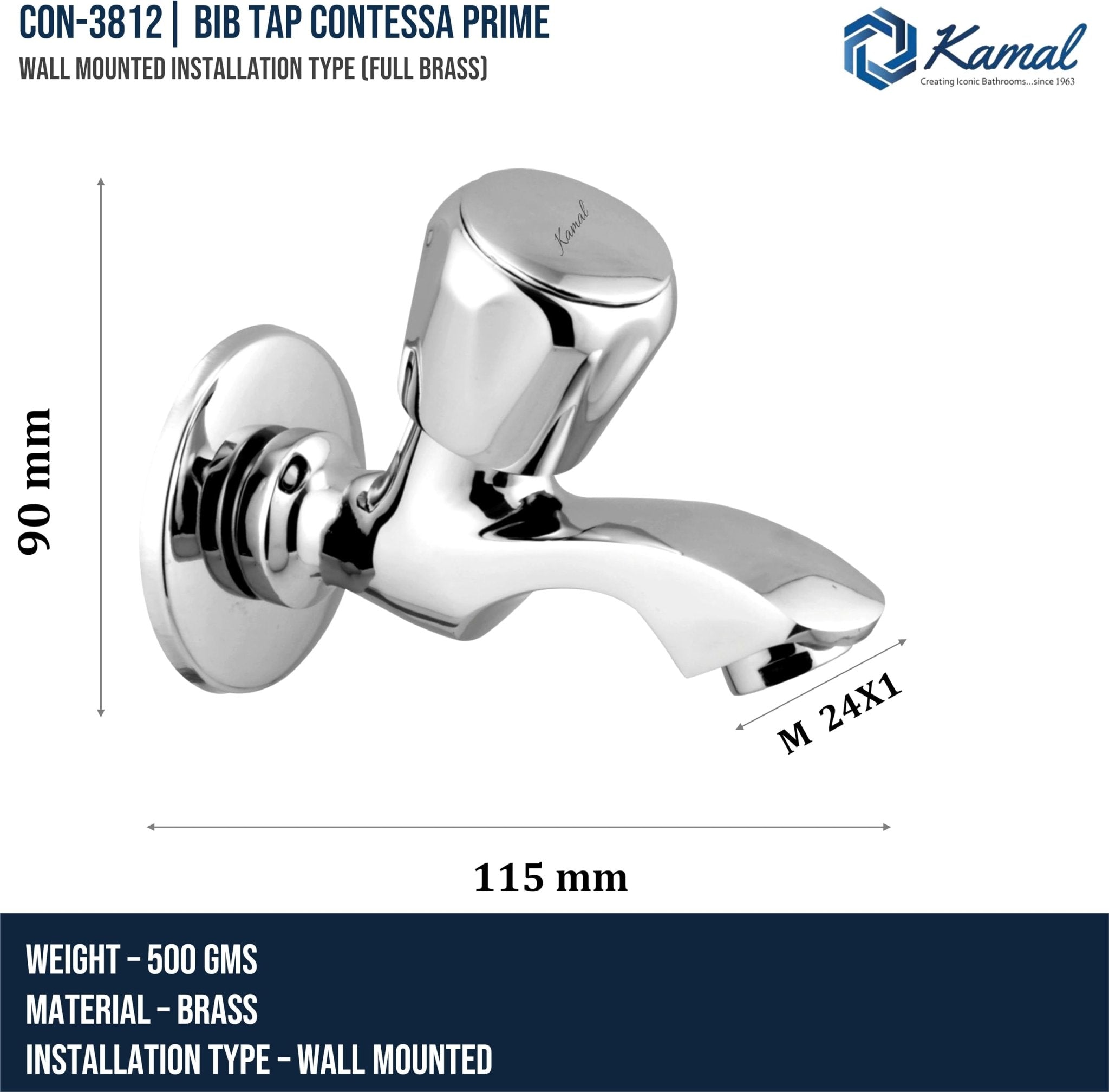 Contessa Prime Bib Tap (Full Brass) - by Kamal - Contessa Prime - Kamal Bathware