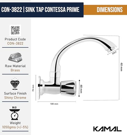 Contessa Prime Sink Tap (Full Brass) - by Kamal - Kamal Bathware