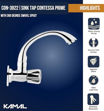Contessa Prime Sink Tap (Full Brass) - by Kamal - Kamal Bathware