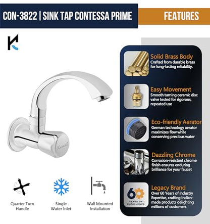 Contessa Prime Sink Tap (Full Brass) - by Kamal - Kamal Bathware