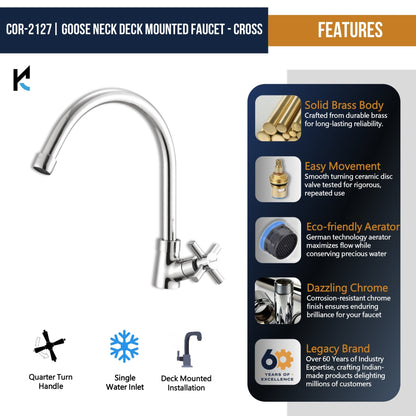 Cross C - Bend Spout Gosseneck Sink Faucet (Full Brass) - by Kamal - Cross - Kamal Bathware