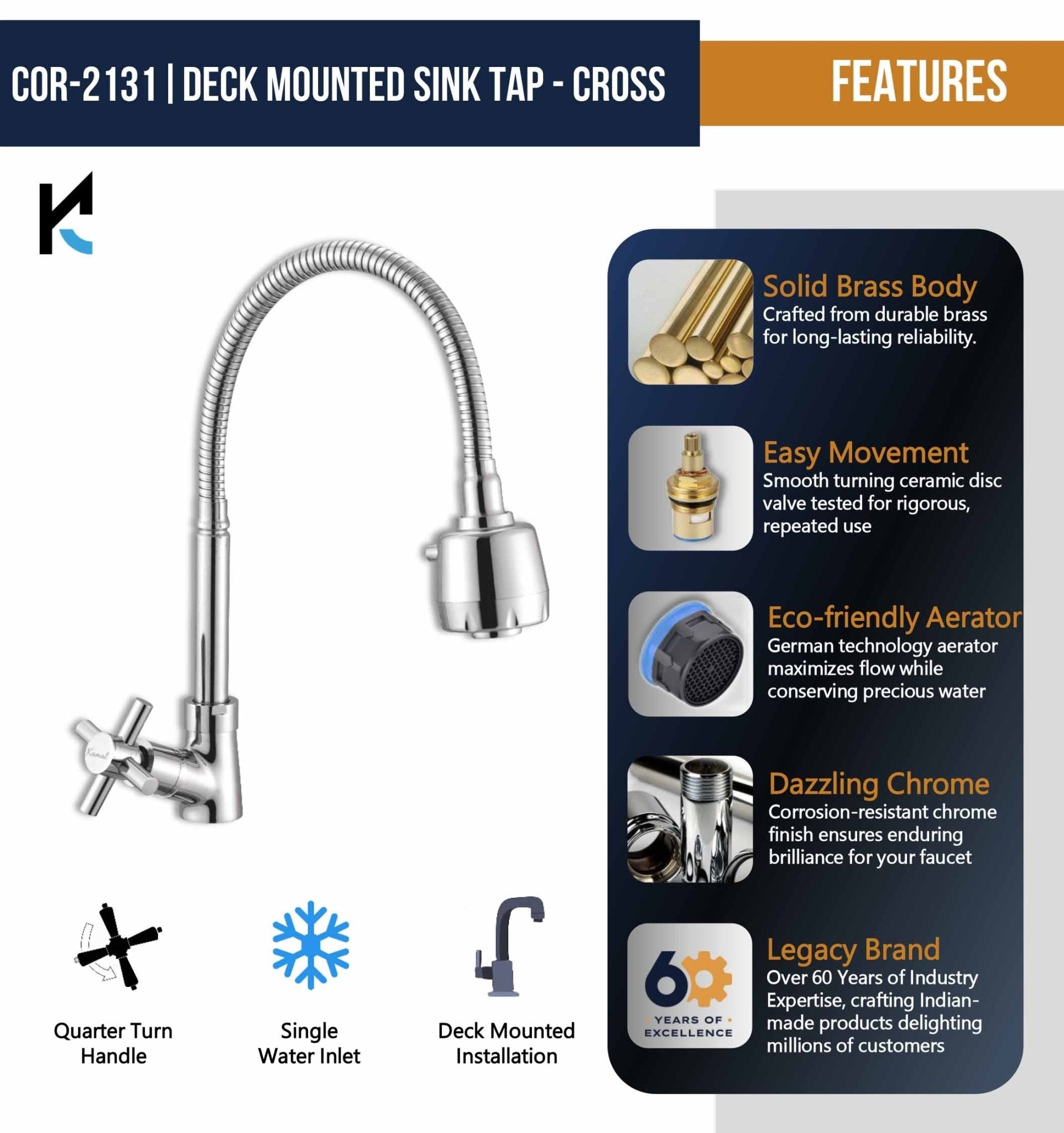 Cross Dual Flow Sink Tap - by Kamal - Cross - Kamal Bathware