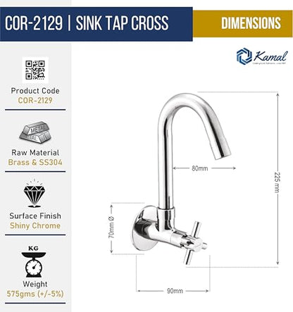 Cross Neo Sink Tap (Full Brass) - by Kamal - Cross Neo - Kamal Bathware