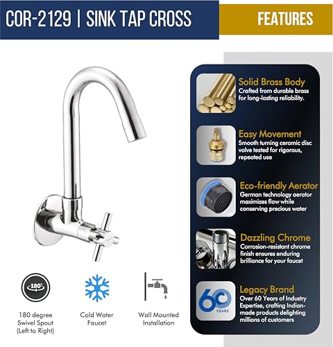 Cross Neo Sink Tap (Full Brass) - by Kamal - Cross Neo - Kamal Bathware
