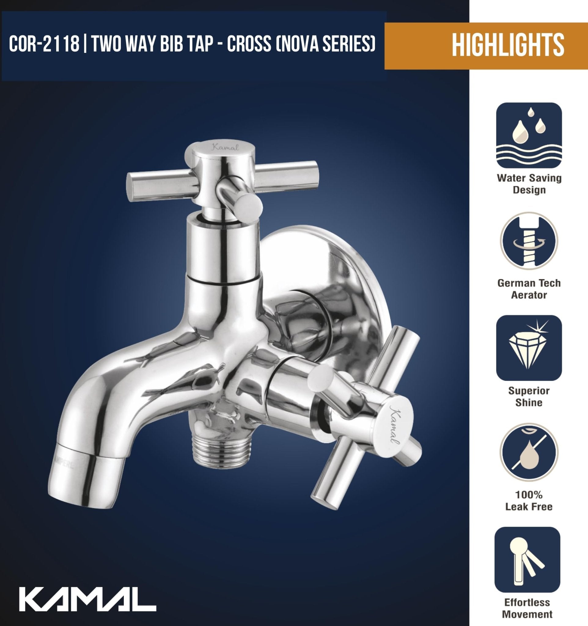 Cross Nova Series Two Way Bib Cock - by Kamal - Cross - Kamal Bathware