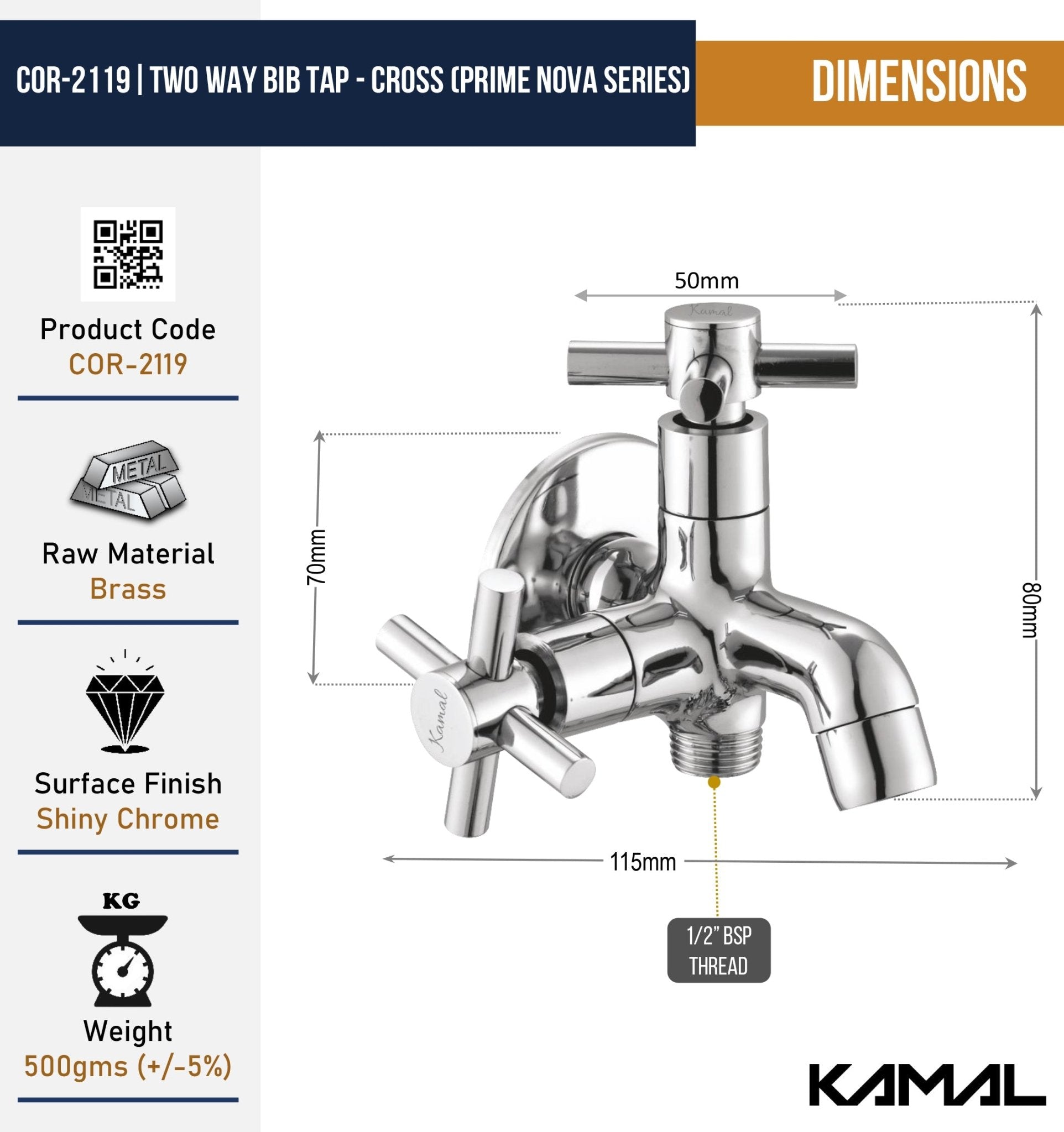 Cross Prime Nova Series Two in One Bib Tap (Full Brass) - by Kamal - Cross Prime Nova - Kamal Bathware