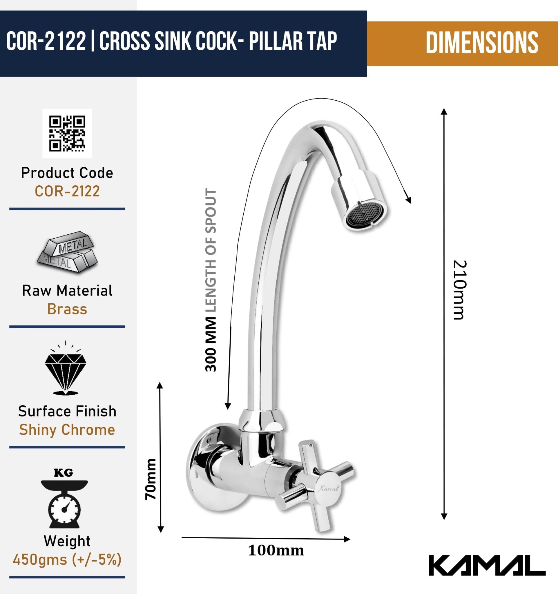 Cross Sink Tap (Full Brass) - by kamal - Kamal Bathware