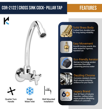 Cross Sink Tap (Full Brass) - by kamal - Kamal Bathware