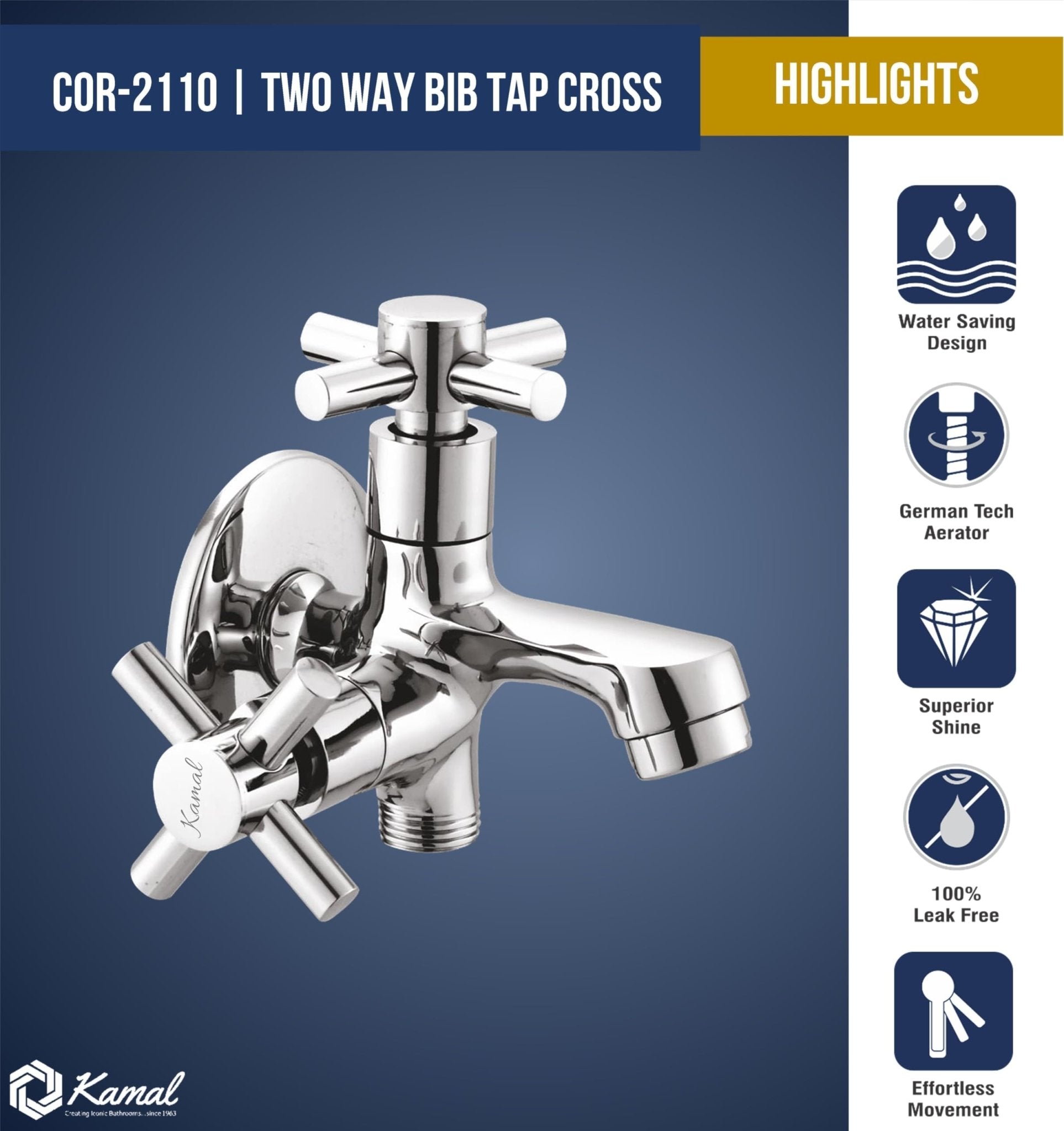 Cross Two Way Bib Tap (Full Brass) - by Kamal - Cross - Kamal Bathware