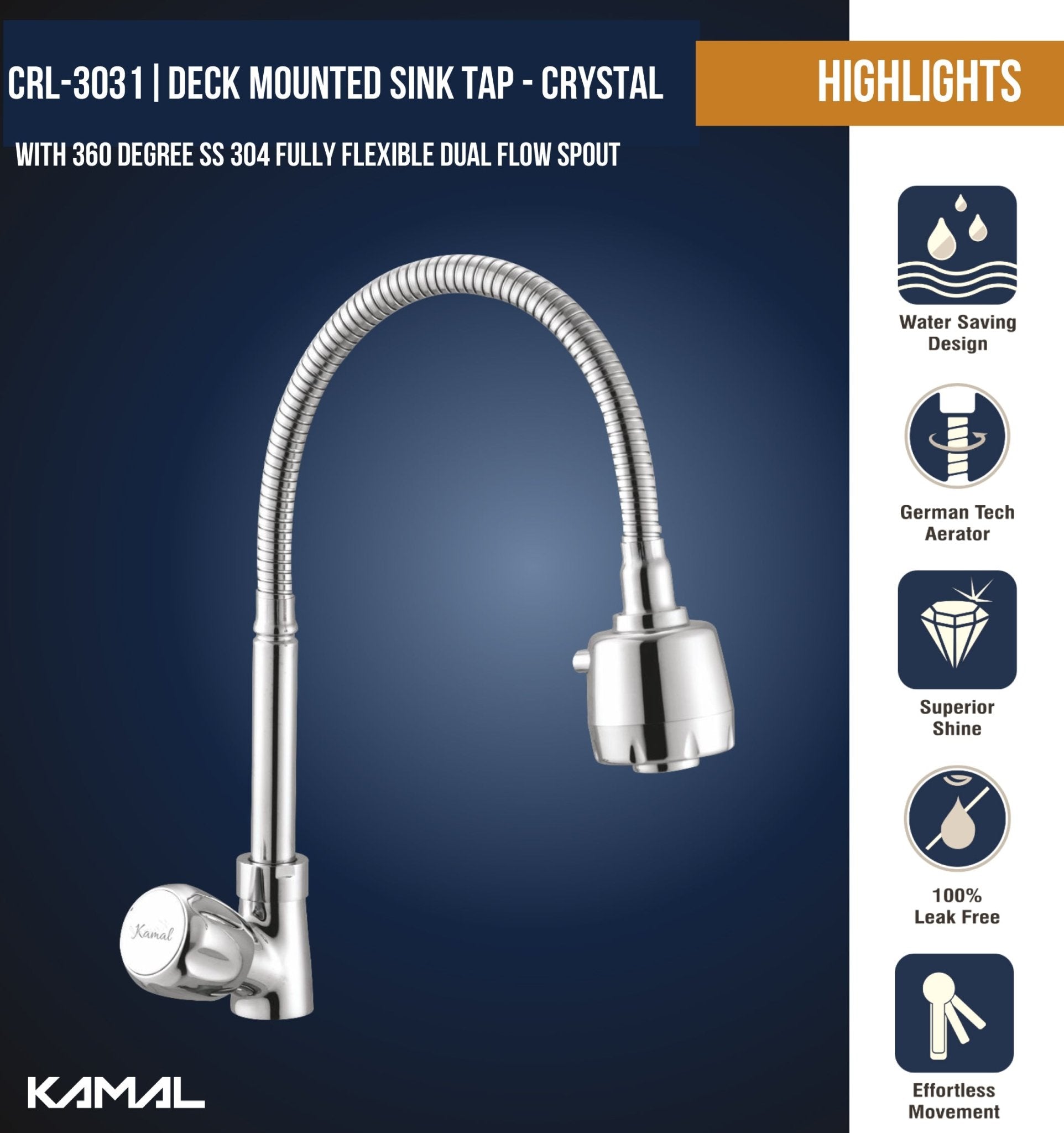 Crystal Dual Flow Sink Tap - by Kamal - Crystal - Kamal Bathware