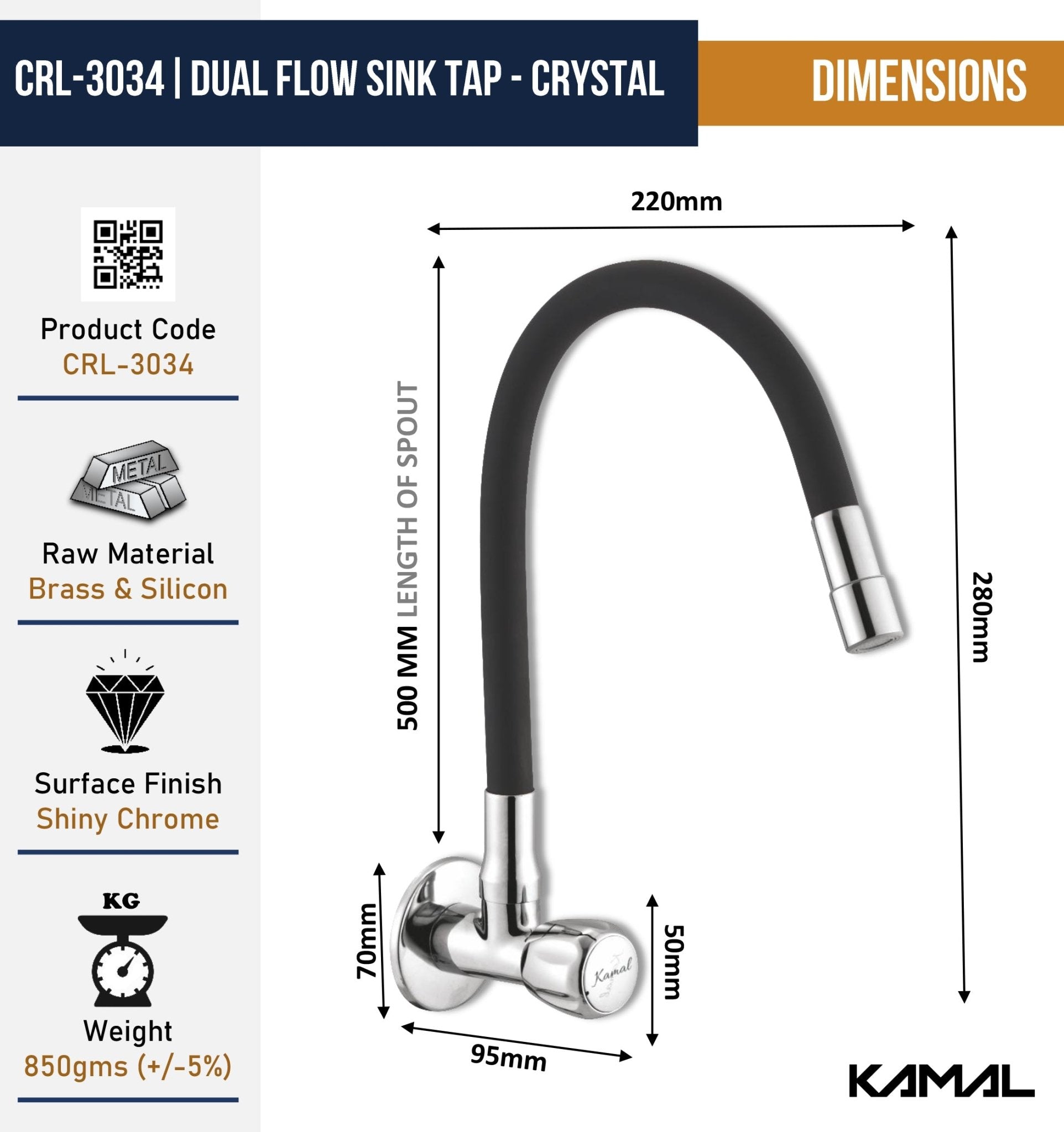 Crystal Dual Flow Sink Tap – by Kamal - Crystal - Kamal Bathware