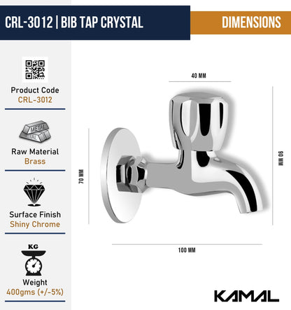 Crystal Full Brass Bib Cock (Full Brass) - by Kamal - Crystal - Kamal Bathware