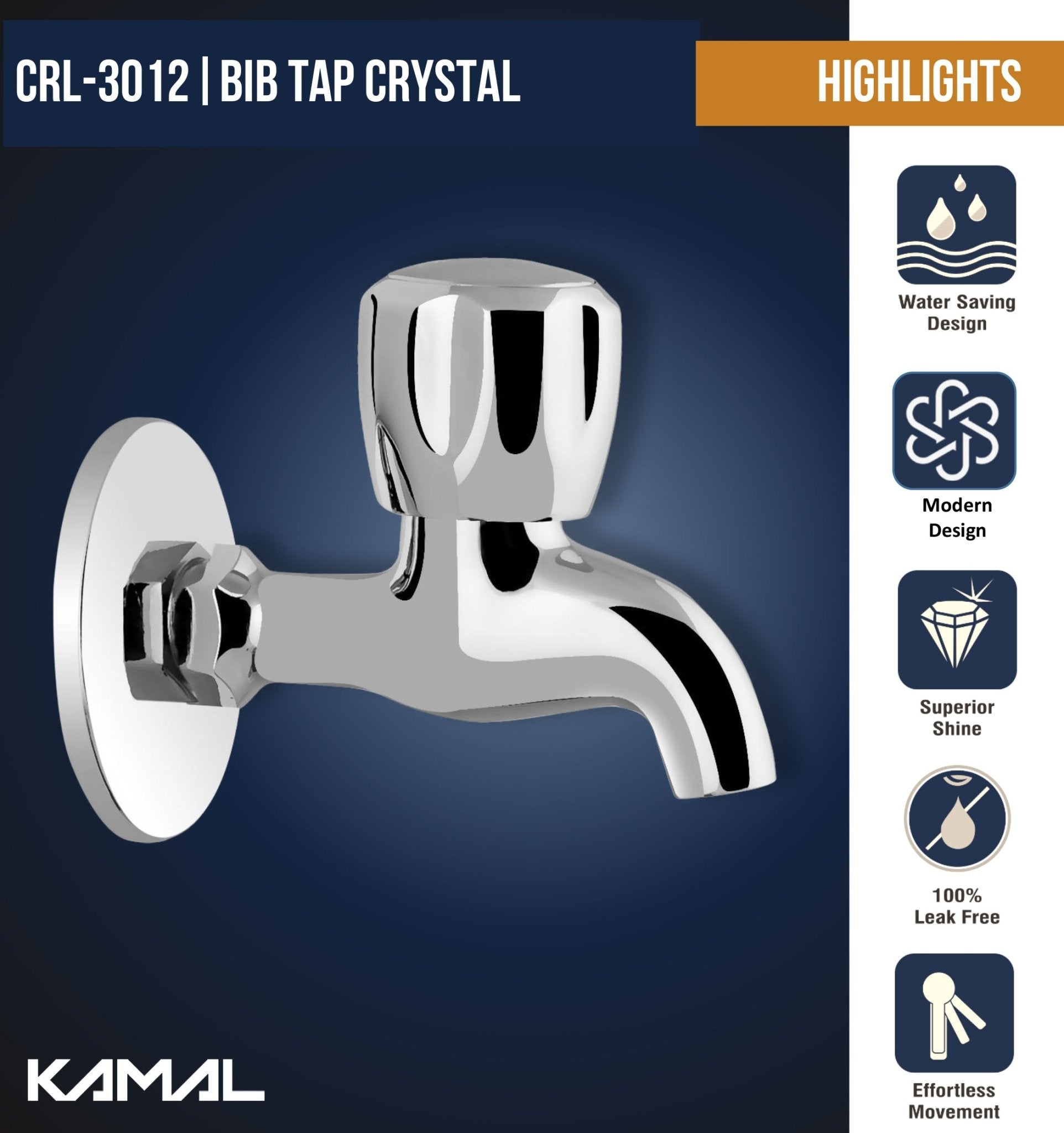 Crystal Full Brass Bib Cock (Full Brass) - by Kamal - Crystal - Kamal Bathware