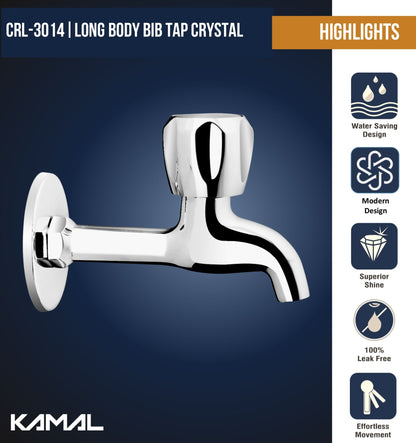 Crystal Full Brass Long Body Bib Cock Tap (Full Brass) - by Kamal - Kamal Bathware