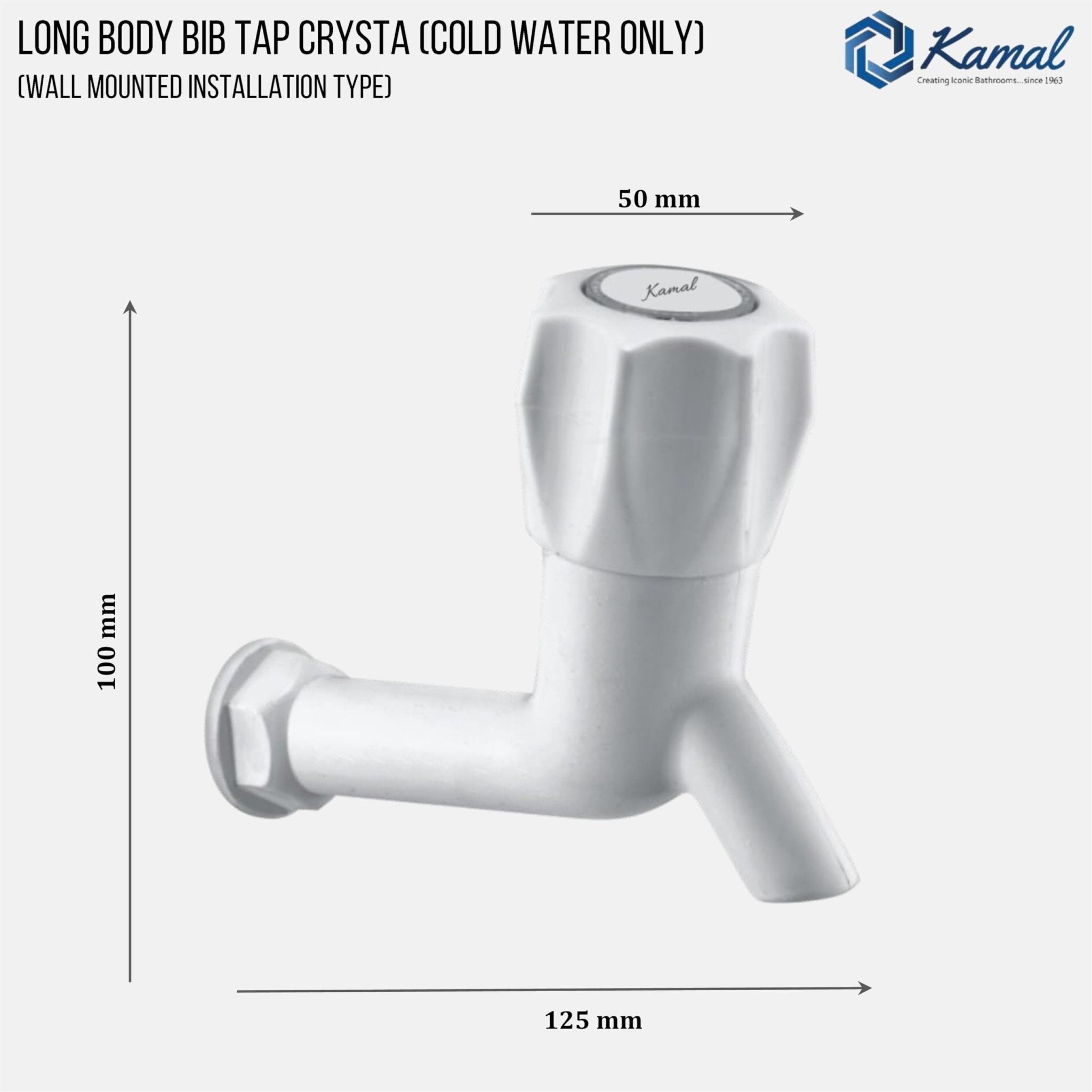 Crystal Long Body Bib Tap (PTMT Plastic) - by Kamal - Kamal Bathware