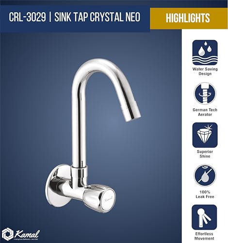 Crystal Neo Sink Tap (Full Brass) - by Kamal - Crystal - Kamal Bathware
