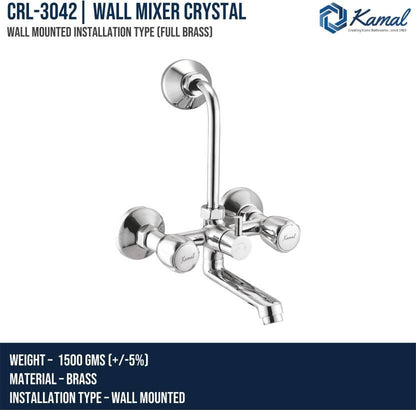 Crystal Wall Mixer with L Bend Pipe (Full Brass) - by Kamal - Kamal Bathware